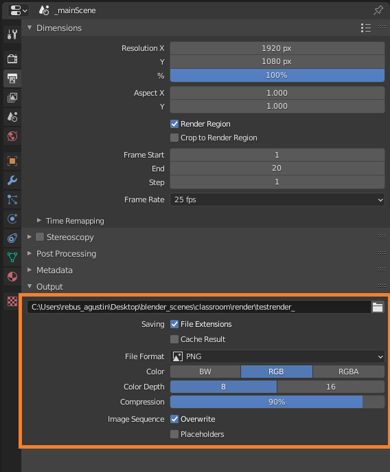 3D Render Setup for Blender with Cycles CPU - Output options