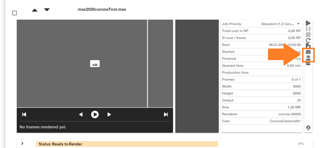 Render Farm ControlCenter - bouton de contact du support technique