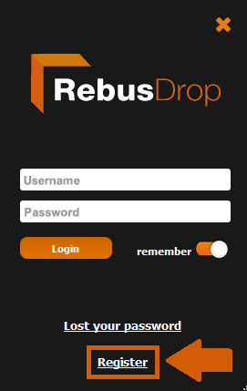 RebusDrop registration button