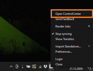 RebusDrop panel - open ControlCenter button