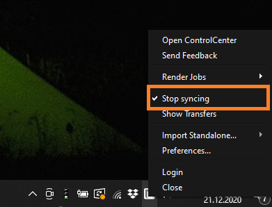 RebusDrop panel - stop syncing button