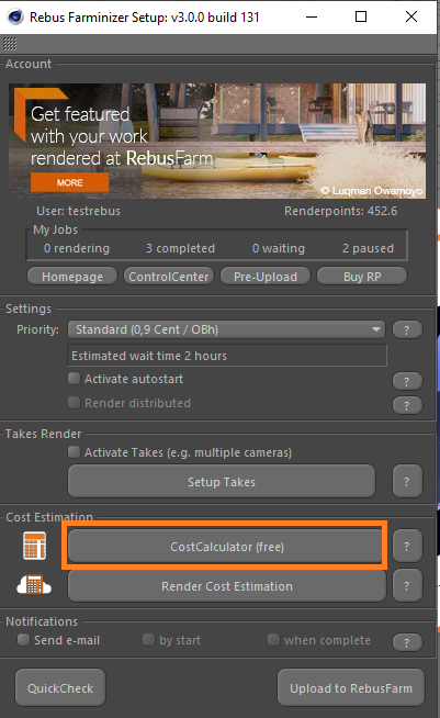 Rebus Farminizer menu - CostCalculator button