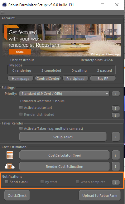 Rebus Farminizer menu - notification options