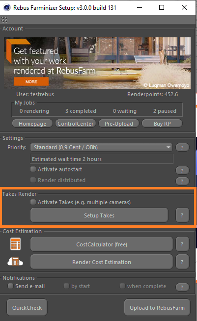 Rebus Farminizer menu - takes render settings
