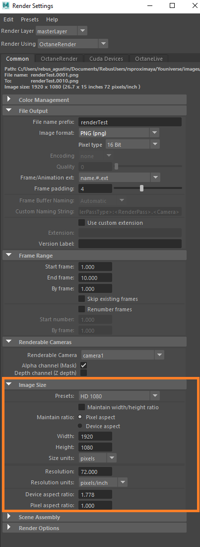 octane render settings