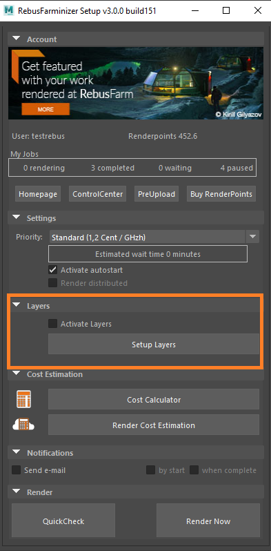 Rebus Farminizer menu - layers render settings