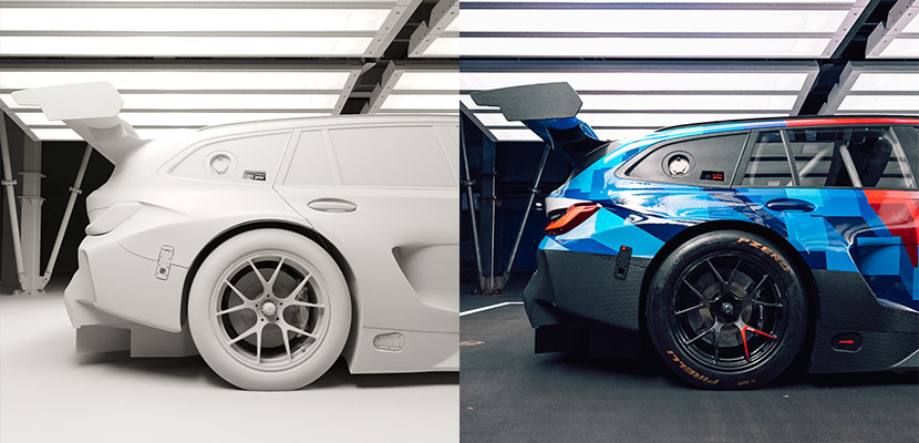 BMW M3 Clay vs Final Render by Simon von Broich rendered at RebusFarm