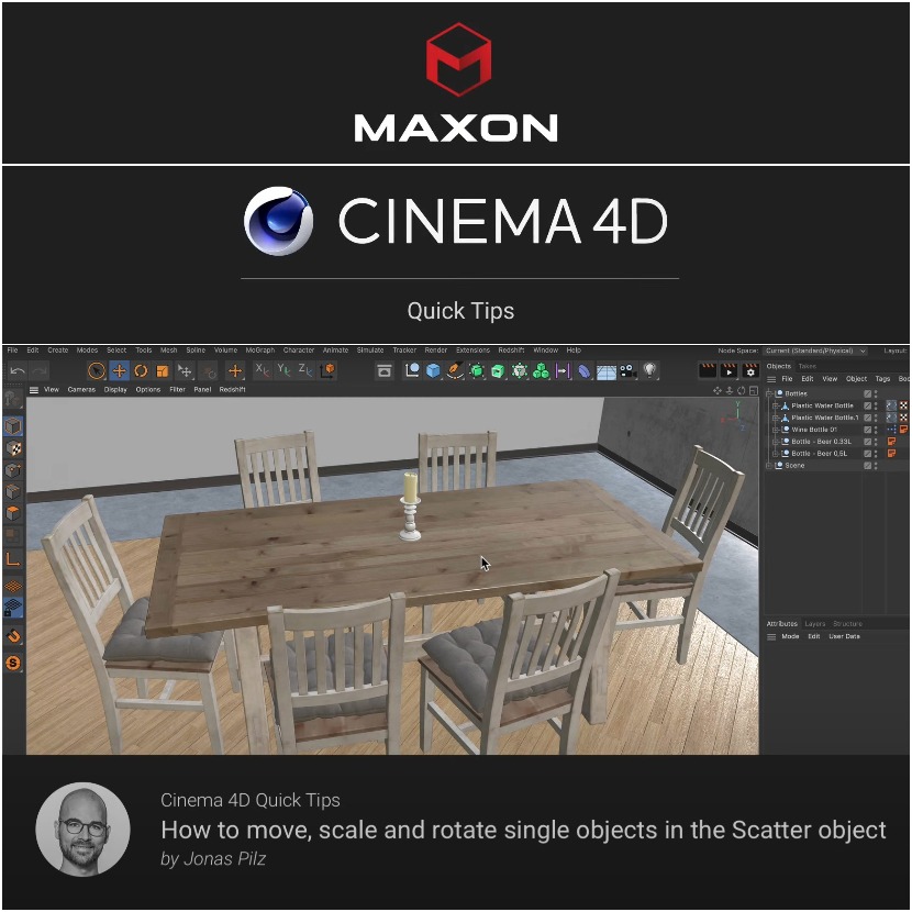 Cinema 4D - Move, scale and rotate single objects in the Scatter object