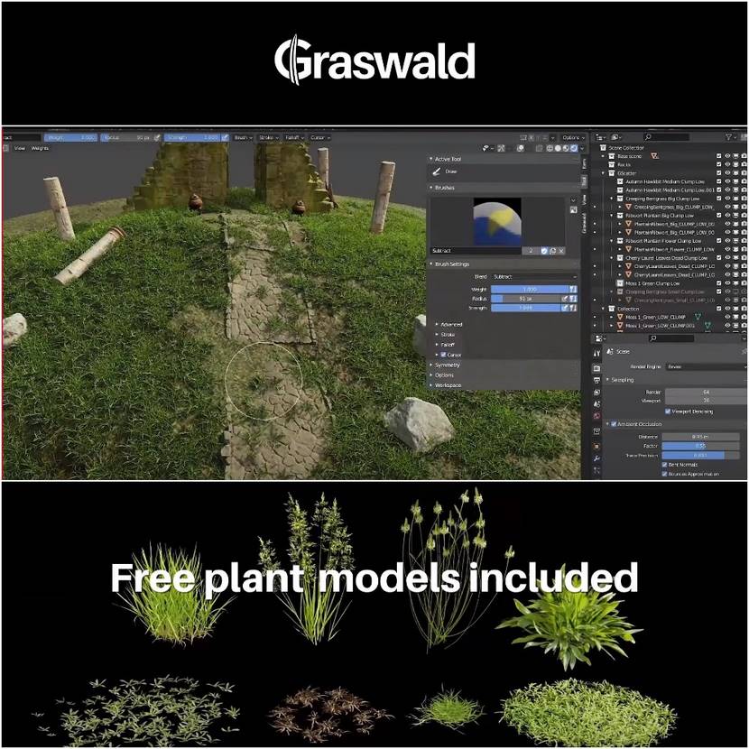 Graswald3d - G Scatter a free scattering tool for Blender 2.93+